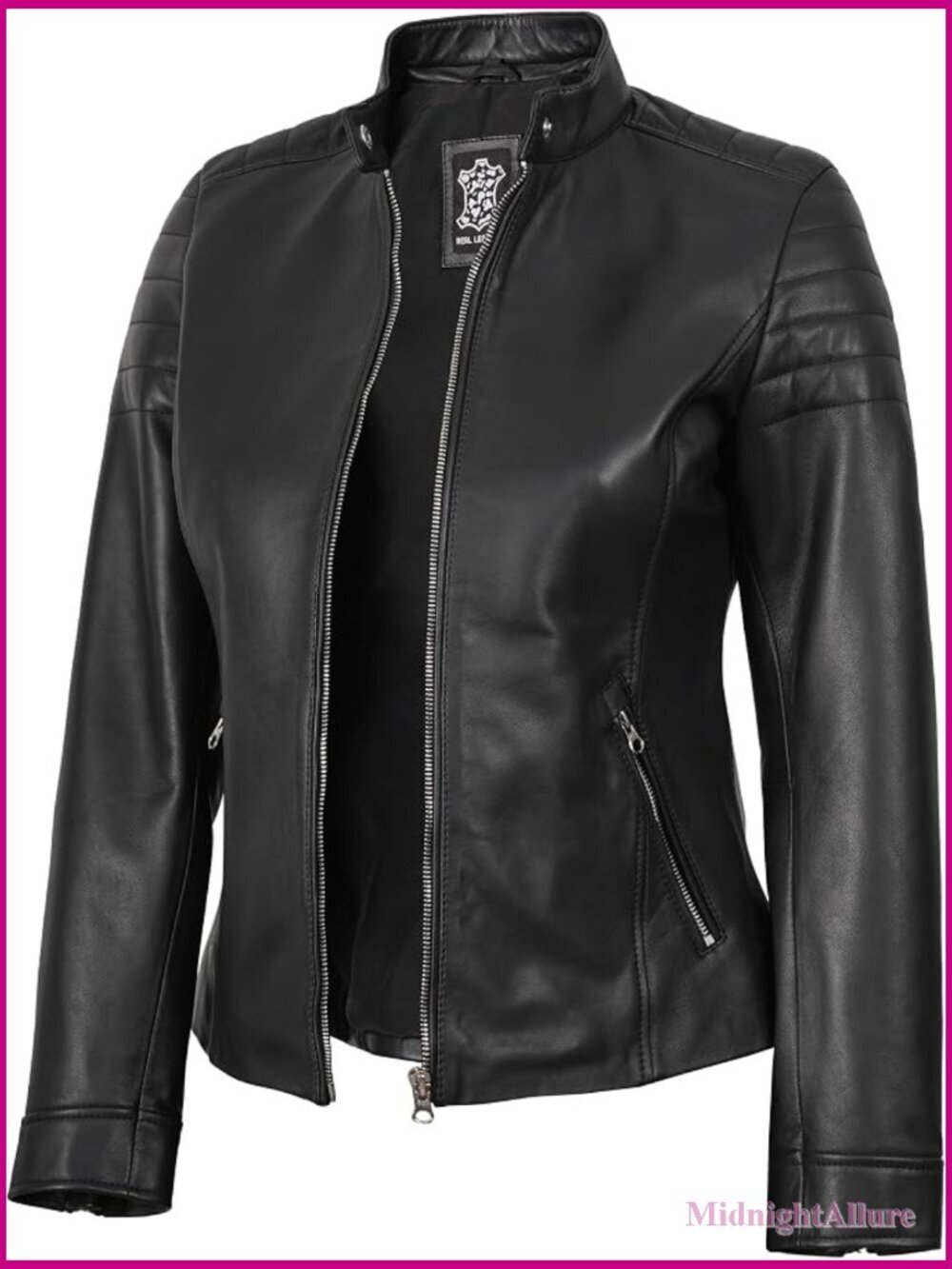 Real Lambskin Leather Jacket - Cafe Racer Style Women